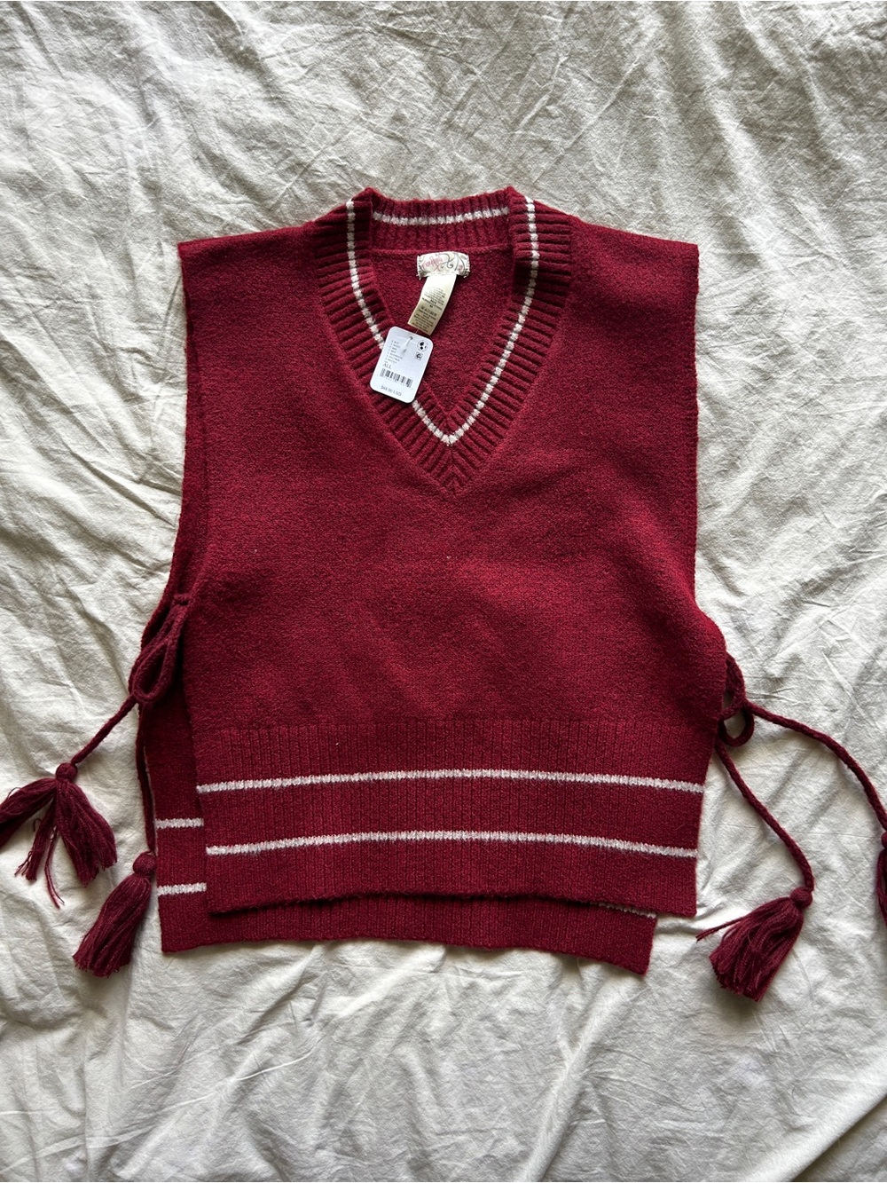 Free People V-Neck Burgundy Knit Sweater Vest with Side Ties NWT